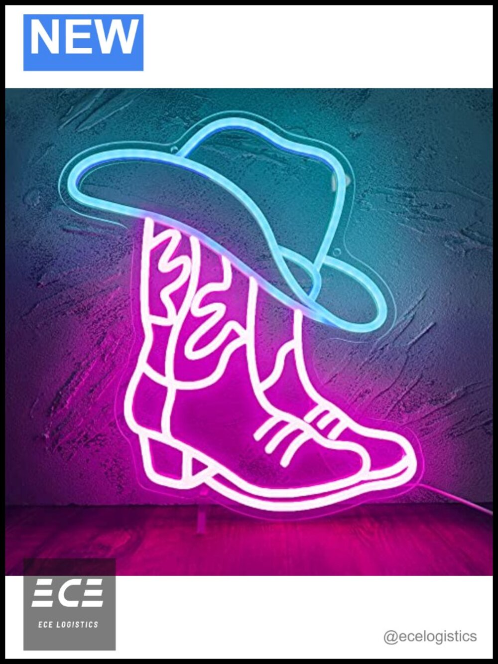 Cowboy Boot and Hat LED Neon Sign Wall Decor USB Powered